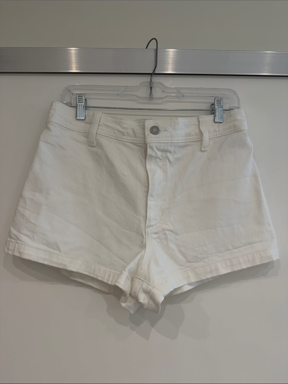 High waisted white jean shorts